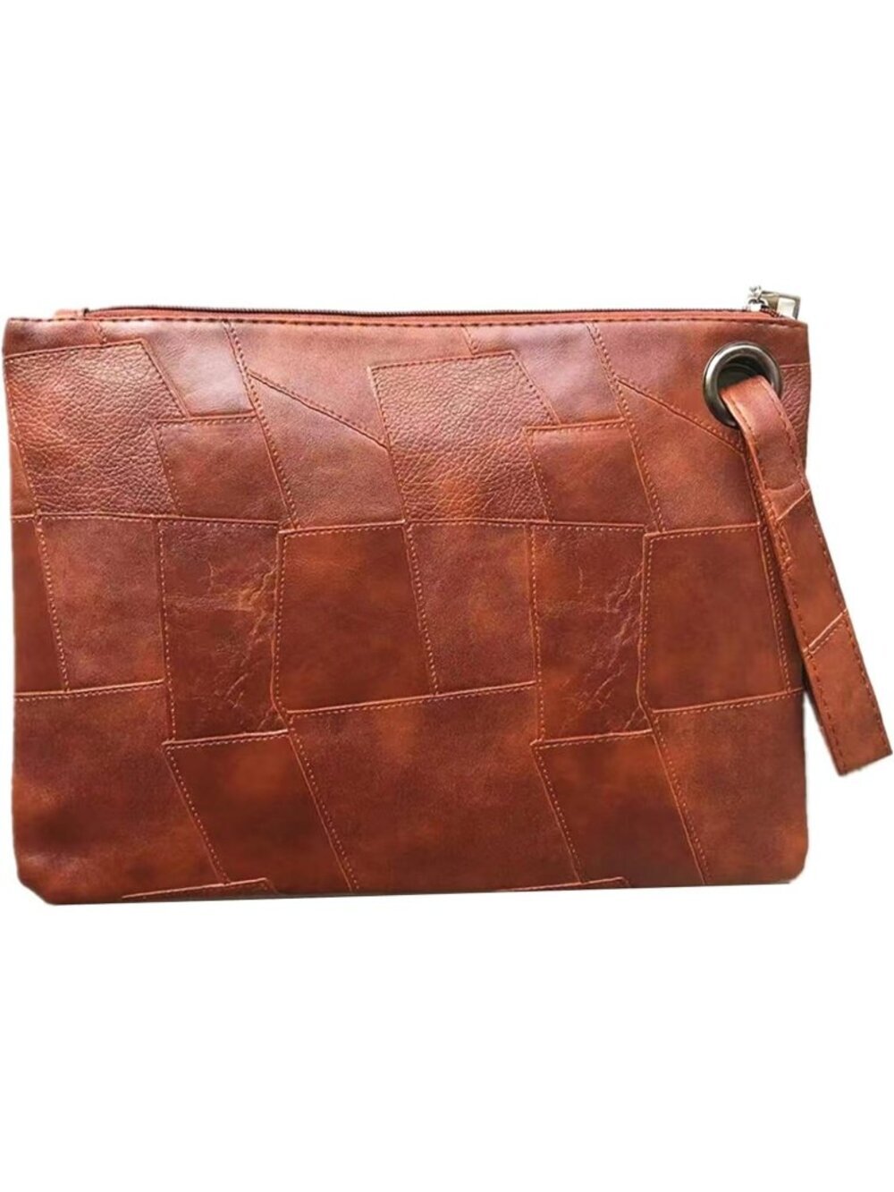 Women Patchwork Brown Evening Clutch Purse Envelope Zipper Handbag Shoulder Bag